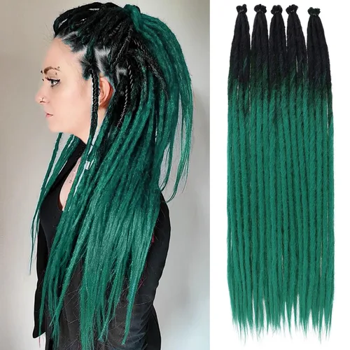Miniatura 53 de Leeven Extensiones de rastas grises de 40 hebras de 18 pulgadas con terminación única hechas a mano, extensiones de rastas suaves de 0.6 cm