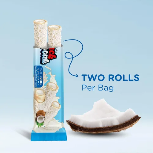 Miniatura 5 de Snack Break Snacks de oblea enrollada de coco con relleno cremoso de coco, bocadillos de oblea envueltos individualmente, (paquete de 24)
