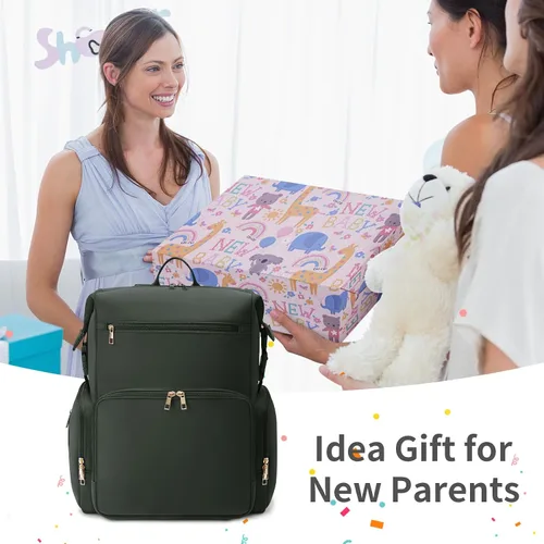 Miniatura 8 de CEI-CEI Mochila de neopreno para pañales con bolsillos aislados, bolsas grandes de maternidad para bebés recién nacidos, bolsa de viaje con Verde