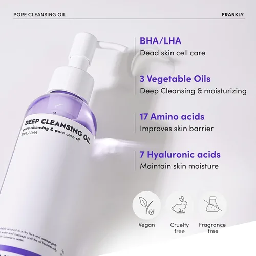 Miniatura 4 de FRANKLY Aceite limpiador de poros Limpiador de aceite para la cara Desmaquillante profundo y limpiador de puntos negros con BHA, LHA