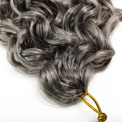 Miniatura 5 de QRHSUKA - Mechones rizados con ganchillo GoGo, cabello ondulado con ganchillo de agua para mujeres, sintético gris, trenzado bohemio, trenza de onda