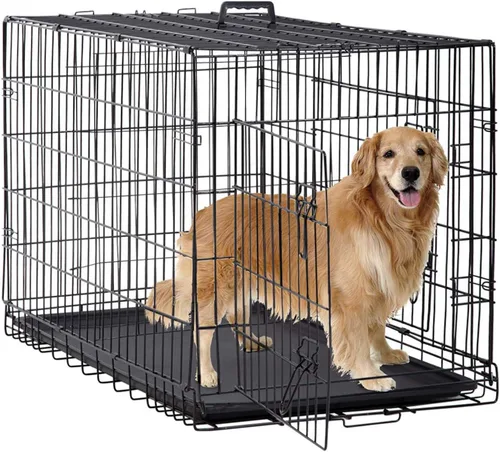 Miniatura 20 de BestPet Jaula para perros 18 pulgadas Negro Perrera de metal plegable con puertas individuales, pestillos seguros de perno deslizante