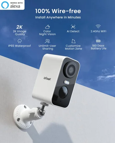 Miniatura 2 de ieGeek Cámaras de seguridad inalámbricas para exteriores, paquete de 2, cámara de vigilancia WiFi 2K para seguridad del hogar, cámaras de seguridad