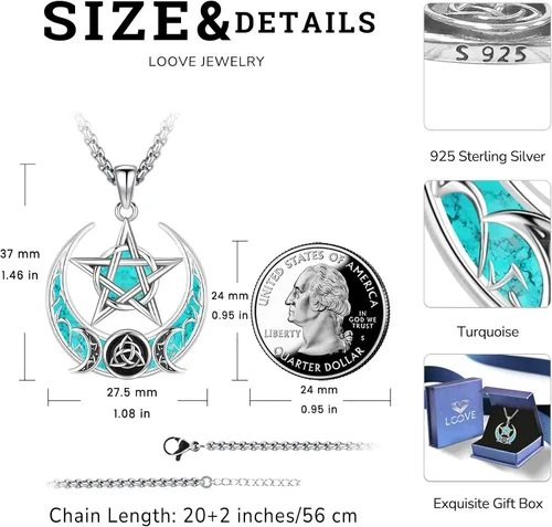 Miniatura 185 de Collar de pentagrama de plata de ley con triple luna, diosa celta, nudo celta, nudo de brujas, Ankh, sol y luna, Hécate, lilith, Santa Muerte