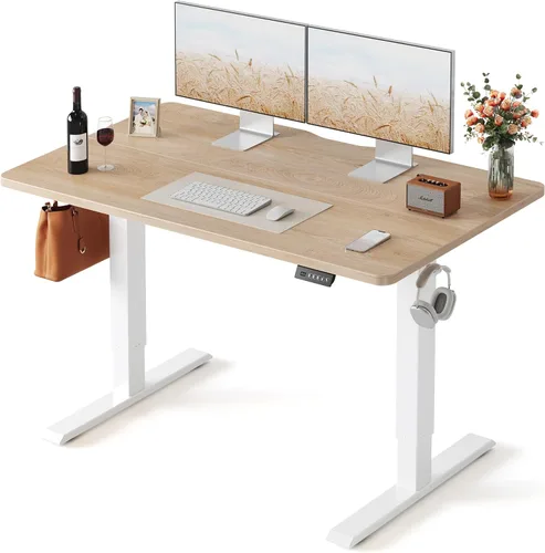Miniatura 34 de FEZIBO Escritorio de pie, 48 × 24 pulgadas, altura eléctrica ajustable, para sentarse y ponerse de pie, escritorio de oficina para computadora