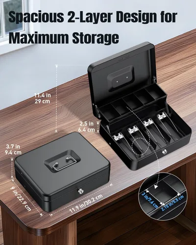 Miniatura 3 de Uniclife Caja de efectivo con bandeja de dinero y cerradura, caja de dinero grande para caja registradora, caja de seguridad de metal con llave
