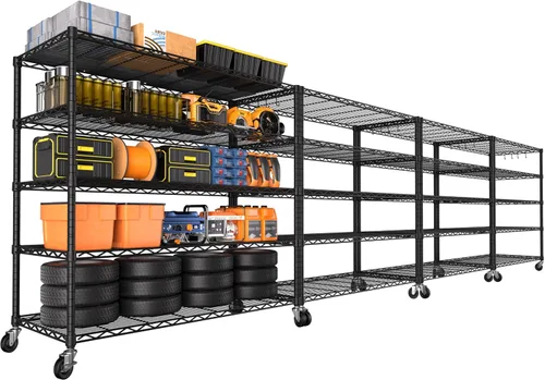 Miniatura 13 de PrimeZone Estantería de alambre con ruedas, estantes de almacenamiento de metal resistente de 5 niveles ajustables con certificación NSF