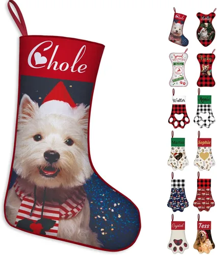 Miniatura 10 de Calcetines de Navidad personalizados con foto de nombre, medias personalizadas en forma de hueso para perros, gatos, mascotas, medias de Navidad