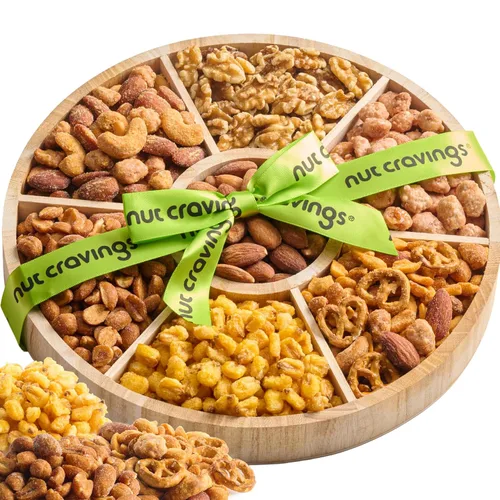 Miniatura 17 de Canasta de regalo con frutos secos para Navidad y festividades + cinta verde (juego de 7 piezas, 2.2 libras), bandeja preparada de alimentos
