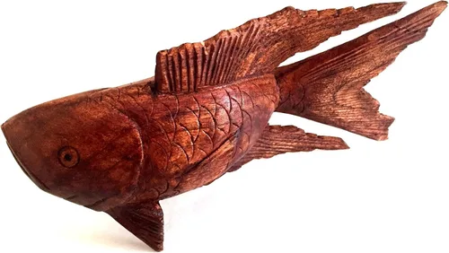 OMA® Escultura de madera tallada de la decoración de los peces de Koi de la estatua náutica de la marca