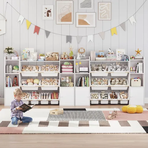 Miniatura 7 de Organizador de almacenamiento de juguetes con 8 cubos de juguetes, organizadores de juguetes para niños y almacenamiento con estante, estantería