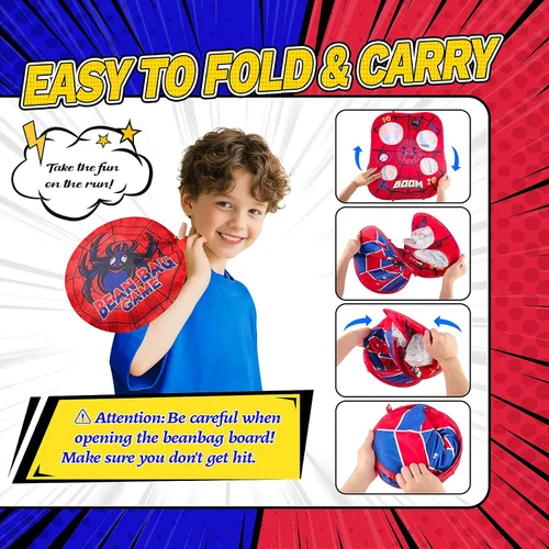 Miniatura 6 de Juego de Lanzamiento de Bolsas de Frijoles Araña, Tablero de Cornhole 3-en-1, Juguetes al Aire Libre para Niños, Actividad de Fiesta Familiar