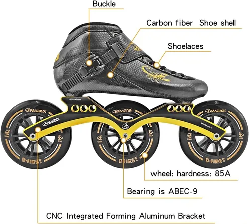 Miniatura 2 de Zapatos profesionales de patines de velocidad 3 ruedas para hombre 3X125MM ruedas grandes de fibra de carbono zapatos de patinaje negro en línea