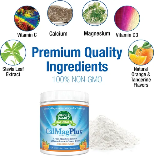 Miniatura 2 de Suplemento en polvo de calcio y magnesio - CalMag Plus con vitamina C y D3 - Sin gluten, sin OMG, sabor naranja y mandarina, bebida Cal Mag