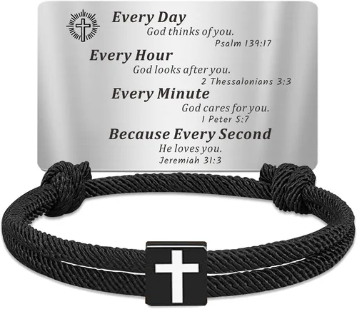 Miniatura 14 de TAGOMEI Regalos navideños para adolescentes, niños, regalos de Navidad para él, hijo, niños, nietos, hombres, pulsera de cruz para adolescentes