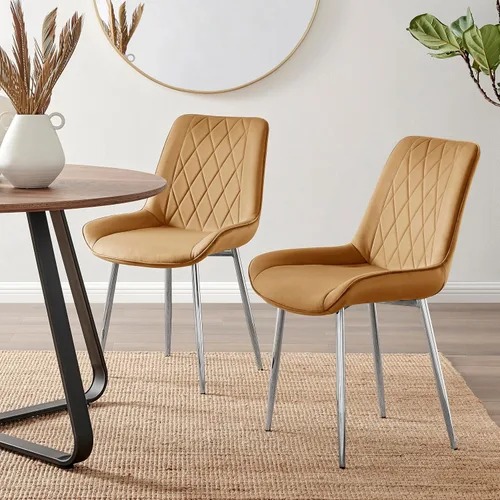 Miniatura 17 de Furniturebox - Juego de 2 sillas de comedor Pesaro, terciopelo crema, plateado, patas de metal cromado, modernas, contemporáneas, de lujo, sillas