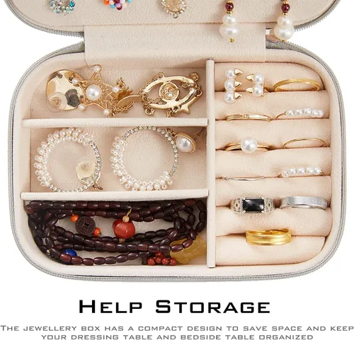 Miniatura 6 de Shemboli Caja de joyería pequeña, organizador portátil de piel sintética de viaje portátil, doble capa, organizador de almacenamiento de joyas