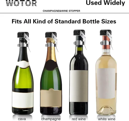 Miniatura 5 de WOTOR Tapones para botella de vino y champán de acero inoxidable con silicona de grado alimenticio, a prueba de fugas, se mantienen frescos