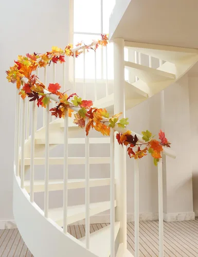 Miniatura 6 de joyhalo Paquete de 5 guirnaldas de hojas de otoño para el hogar, guirnalda de hojas de arce, vid al aire libre, decoración de otoño para porche