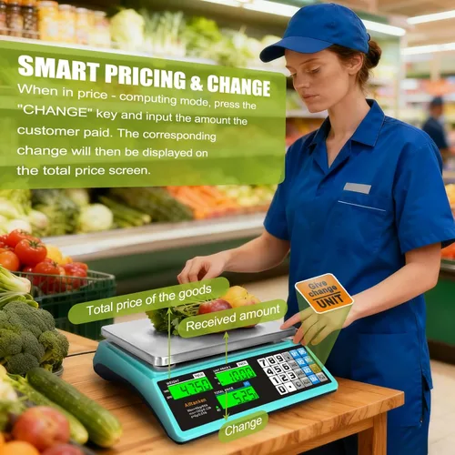 Miniatura 3 de Báscula comercial de alimentos de 88 lb/40 kg, escala digital de cálculo de precios con función de conteo, báscula de alimentos para mercado al aire