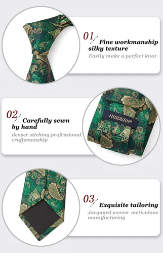Miniatura 183 de HISDERN Corbatas para hombre, corbata de cachemira y bolsillo cuadrado tejido clásico floral para hombre, corbata de fiesta de boda