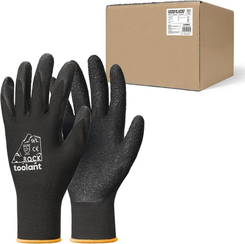 Miniatura 25 de toolant Guantes de trabajo de látex arrugado a granel, guantes de trabajo de seguridad con revestimiento de goma para hombres y mujeres, 12 pares