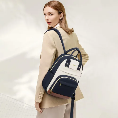 Miniatura 9 de LOVEVOOK Mini mochila para mujer, elegante mochila impermeable, Drak Azul-beige-marrón, Mochila