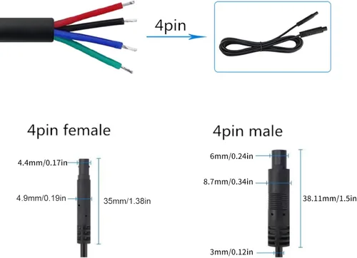 Miniatura 2 de Cable de extensión de la cámara del tablero del coche de 8.2 ft 4 pines, cable de la cámara de respaldo de plástico para 12 V 24 V Camper remolque