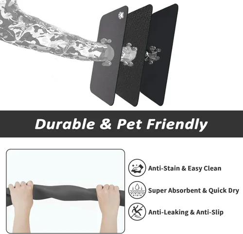 Miniatura 6 de HotLive Tapete absorbente para tazón de comida y agua de mascota, fácil de limpiar, tapete dispensador de agua para perros y gatos que ensucian, Paw