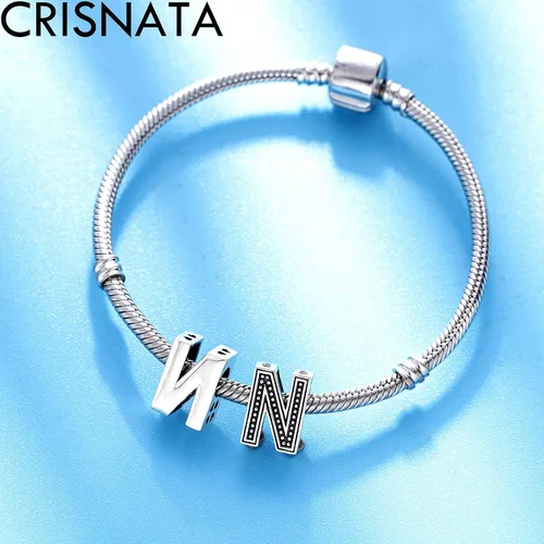 Miniatura 3 de CRISNATA Dijes vintage con letra inicial A-Z, plata de ley 925, 26 cuentas del alfabeto, calado de 4 hojas, se adapta a collar de pulsera europea