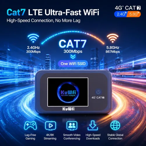 Miniatura 3 de KuWFi Hotspot WiFi portátil para exteriores, enrutador WiFi 4G LTE Cat7 con tarjeta SIM de datos de 2 GB (requiere itinerancia), batería de 3000