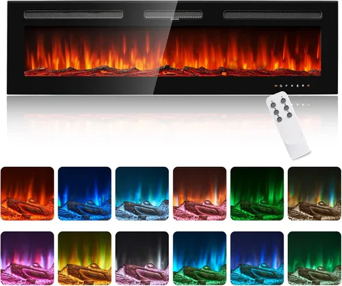 Miniatura 13 de oneinmil - Chimenea eléctrica de 50 pulgadas de ancho para empotrar/montar en pared, chimenea eléctrica con control remoto con temporizador, 12