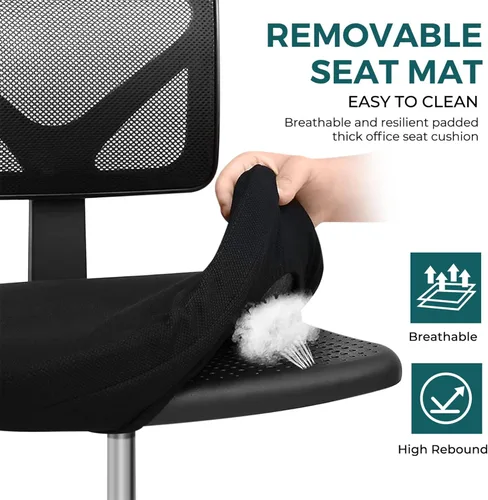 Miniatura 6 de DUMOS Sillas de oficina sin brazos con ruedas, ergonómicas ajustables para escritorio en casa, silla giratoria con ruedas, sin brazos, cómoda malla