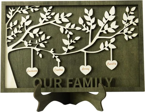 Miniatura 33 de Árbol genealógico con etiqueta de corazón, placas de madera grabadas personalizadas, regalos personalizados para madres, padres, escritorio, nombres