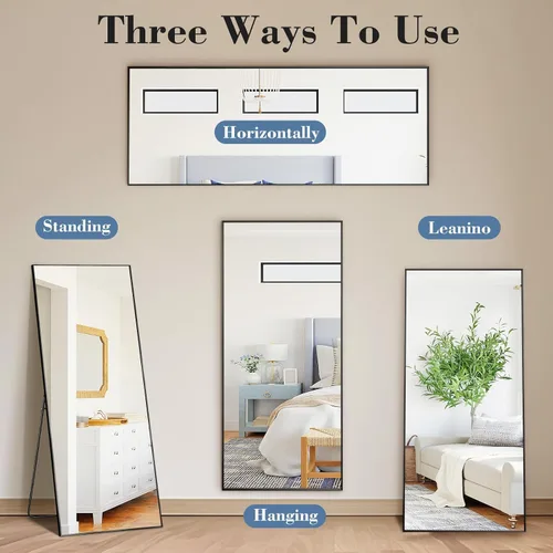 Miniatura 5 de DUMOS Espejo de pie de longitud completa de 56 x 15 pulgadas, espejo de pie de cuerpo completo con marco de aluminio, nanocristal inastillable