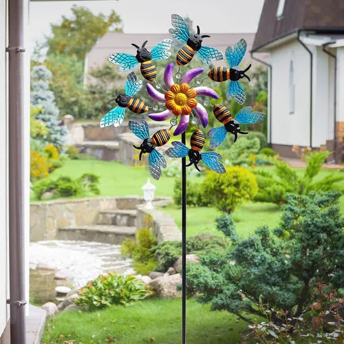 Miniatura 4 de COOZZYHOUR Molino de viento de abeja de 39 pulgadas, estaca de metal para jardín, molino de viento, escultura de viento, decoración artística