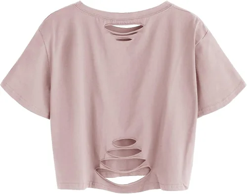 Miniatura 2 de SweatyRocks - Camiseta corta de mangas cortas de verano para mujer con estilo desgastado