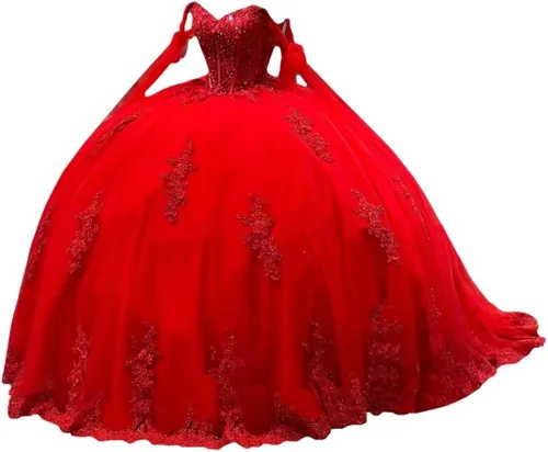 Vestidos de quinceañera con hombros descubiertos vestidos de tul hinchados para vestido de 15 años de encaje apliques vestido de fiesta Ftu01