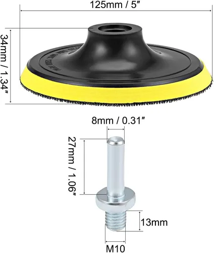 Miniatura 2 de uxcell Almohadilla de respaldo de gancho y bucle de 5 pulgadas, placa de soporte de pulido de lijado con adaptador de taladro M10 para lijadora