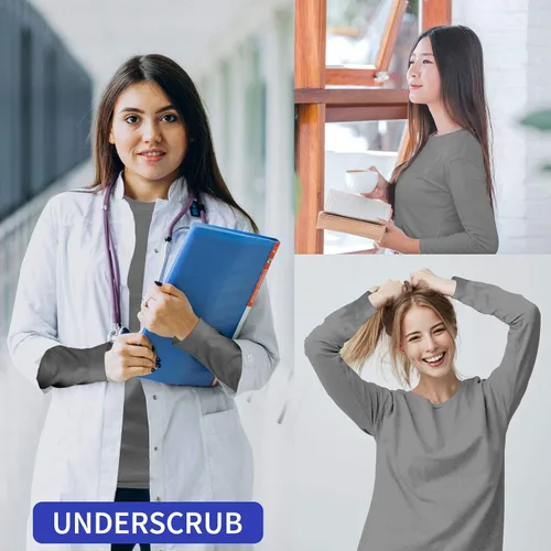 Miniatura 3 de BaHoki Essentials Camisetas de manga larga para ropa quirúrgica, gran pieza elástica y de capas