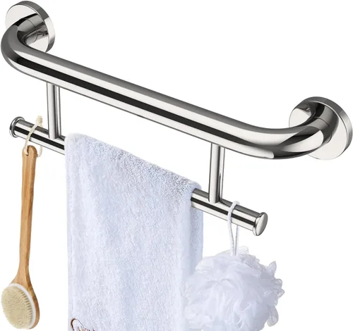 Miniatura 20 de Toallero de níquel cepillado con barra de agarre, mango de soporte equilibrado de seguridad de acero inoxidable de 17 pulgadas, toallero