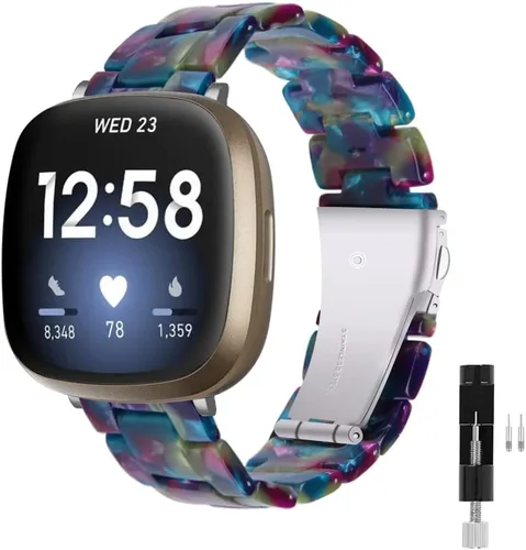 Miniatura 26 de Correa de reloj de resina compatible con Fitbit Versa 4/Sense 2/Versa 3/Sense 1, pulsera brazalete de moda ligera y ajustable de repuesto