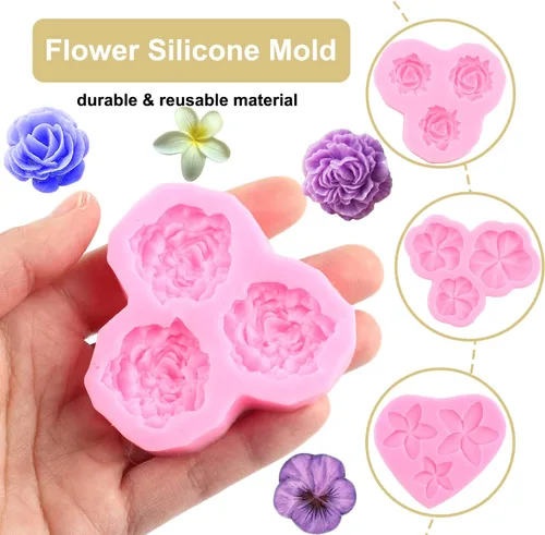 Miniatura 2 de ZiXiang Moldes de silicona de flores Plumeria Peony Rose Pansy Fondant para decoración de pasteles, decoración de cupcakes, gelatina, caramelo