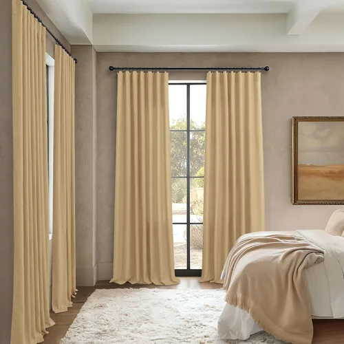 Miniatura 122 de Cortinas de lino gris claro, 2 paneles, presillas traseras, bolsillo para cortinero, semitraslúcidas, ahorran energía, estilo rústico, arpillera