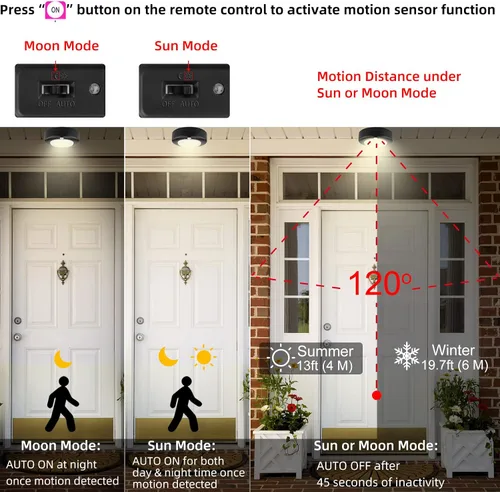 Miniatura 2 de Lámpara de techo a pilas, luz LED con sensor de movimiento con control remoto, luz de ducha inalámbrica, 10 luces de pasillo que cambian