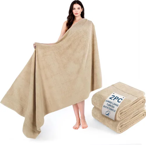 Miniatura 29 de Cotton Paradise 4 piezas de toallas turcas para baño, juego de toallas extra grandes suaves y afelpadas para baño, color beige