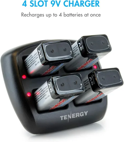 Miniatura 2 de Tenergy TN294 - Cargador de batería de iones de litio de 4 bahías y 9 V + 4 baterías recargables de iones de litio de 9 V y 600 mAh