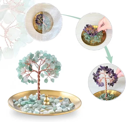 Miniatura 4 de Soporte para incienso para palos, quemador de incienso de piedra de cristal curativo Árbol del Dinero, recogedor de cenizas para yoga, meditación