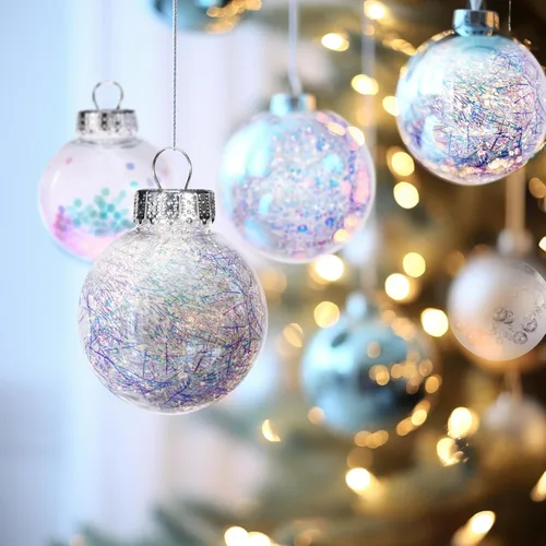 Miniatura 3 de 24 unidades - Adornos de bolas de Navidad de plástico transparente inastillable colgantes con bolas delicadas decorativas