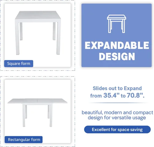 Miniatura 5 de Soleil Jardin Mesa de comedor extensible de aluminio para patio, de 35 a 71 pulgadas, mesa rectangular ajustable para interiores y exteriores